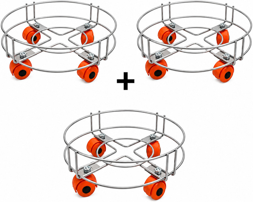 TEJKRISH Stainless Steel LPG Cylinder Trolley Combo Pack of 3 for Kitchen Use Gas Cylinder Trolley(Silver, Pack of 3)