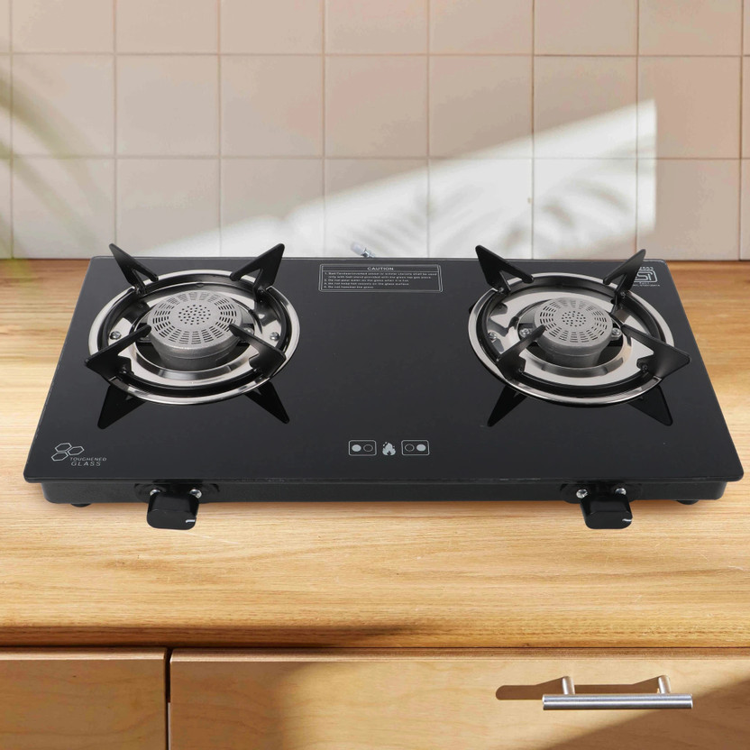 Flipkart SmartBuy Plain Sleek 2B Toughened Glass Tornado Burner(Bk) Glass Manual Gas Stove Glass Manual Gas Stove(2 Burners)