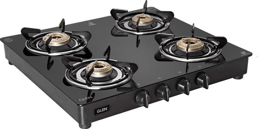 Glen Glen PNG Gas Stove 4 Burner Fuel Efficient Brass Burners Rotary Knobs 2 Year Warranty Glass Manual Gas Stove(4 Burners) - Flipkart Deal