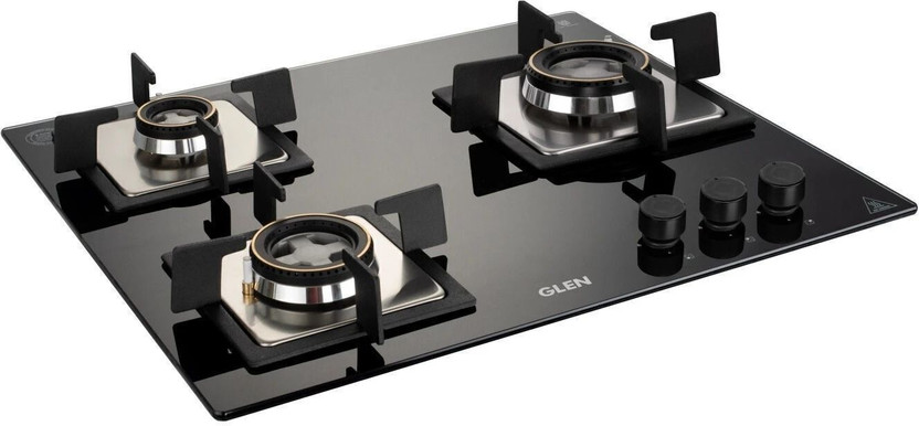 Glen Elite Built In Hob 3 Burner 60 cm | Double Ring Forged Brass Burner | Toughened Glass Automatic Hob(3 Burners)