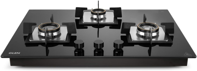 Glen Built In Hob 70 CM |Auto Ignition|8 MM Toughened Glass|Forged Brass Burner Glass Automatic Hob(3 Burners)
