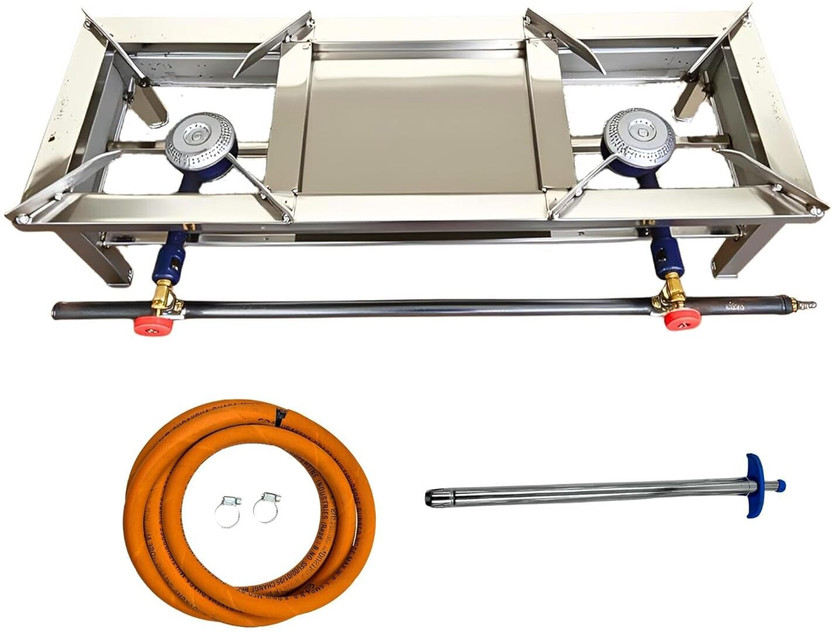 Amaru Square Chulha Canteen Bhatti Commercial Medium-36Lx12Wx9H Stainless Steel Manual Gas Stove(2 Burners)