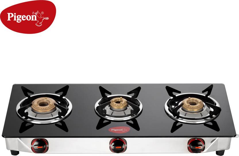 Pigeon Popular 3 Burner Glass Cooktop Glass Manual Gas Stove Price in