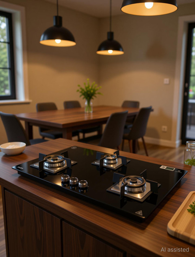 Glen Built In Hob 90 cm | Auto Ignition | Forged Brass Burner With Double-Ring Flame| Glass Automatic Hob(3 Burners)