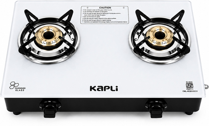 KAPLI KAPLI Toughened Glass Gas Stove Cooktop Manual| High Efficiency Cast Iron For LPG Glass Manual Gas Stove(2 Burners) - Flipkart Deal