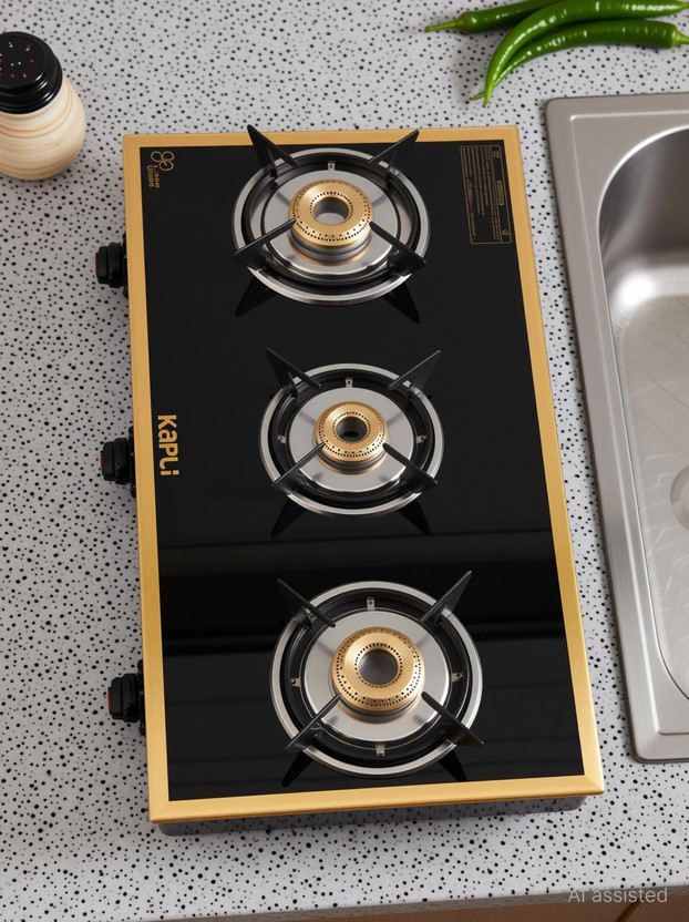 KAPLI KAPLI Premium 3 Burner with Toughened Glass Cooktop Brass burners LPG Glass Manual Gas Stove(3 Burners) - Flipkart Deal