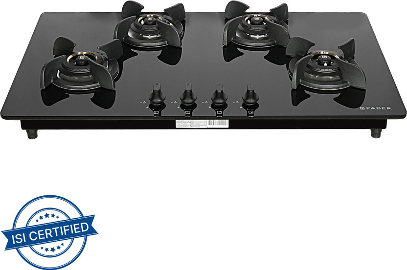 FABER ULTIMA HT904 CRS BR CI AI |Cast iron pan support|Brass burners|FFD| Glass Automatic Hob(4 Burners)