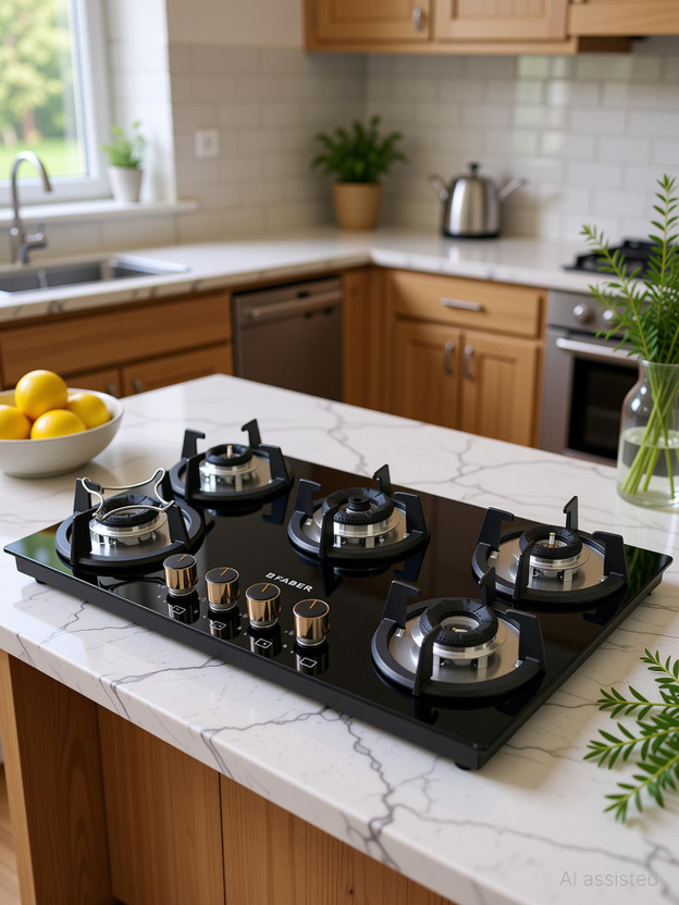 FABER SUPERIA HT905 BR AI | Spillage Proof| Metal Knobs| Brass burners | Glass Automatic Hob(5 Burners)