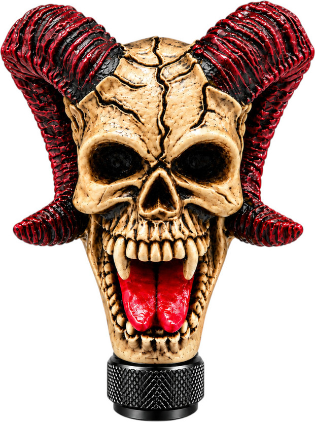 GlobalGone Human Skull Head Shape with curved Devil Horns Gear Knob(Multicolor)