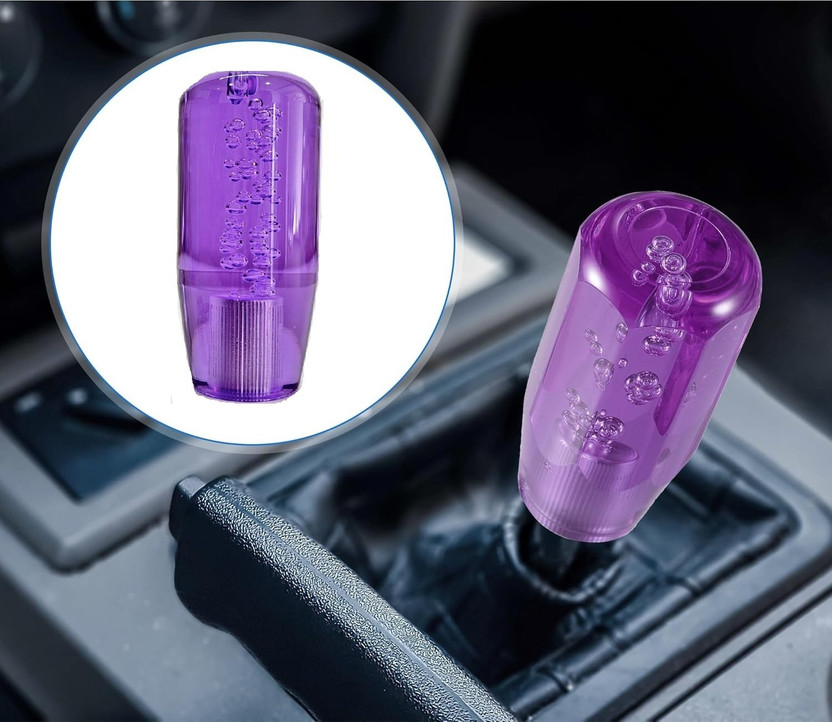 AutoBizarre 10cm Car Gear Stick Crystal Transparent Bubble Gear Shift Handle with 3 Adaptors Gear Knob(Purple)