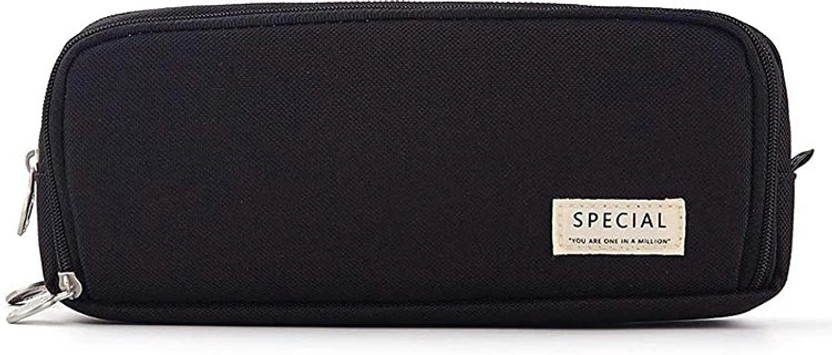 Devdhan 3 Compartment Pencil Case Stationary, Classes Imported Heavy Quality Pouch Geometry Box(Black)