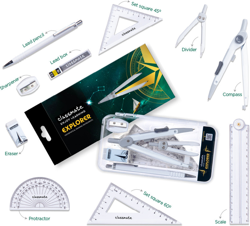 Classmate Explorer Mathematical drawing instruments Geometry Box(White)