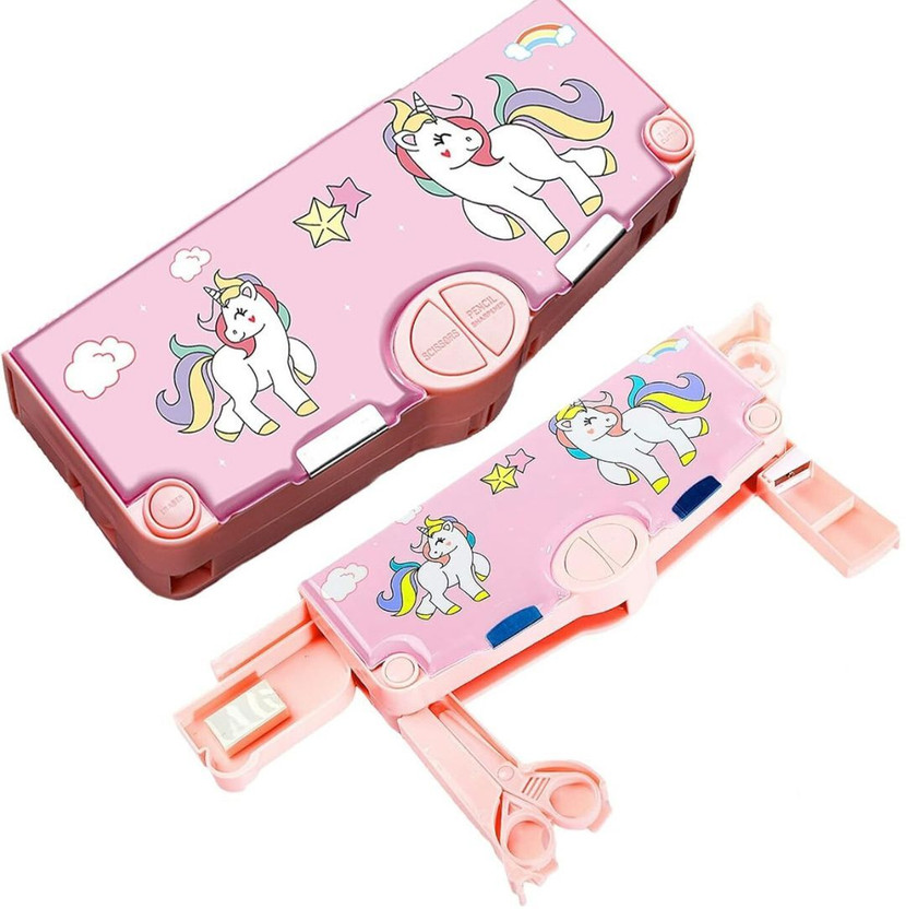 ROMYCRON for Girls Multifunctional Unicorn Pencil for Kids Birthday Gift Geometry Box(Pink)