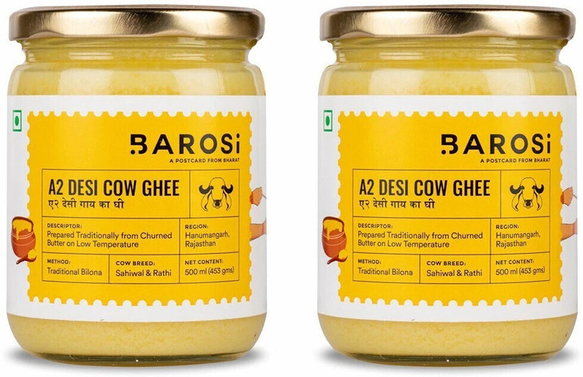 BAROSI A2 Desi Cow Ghee Glass Bottle(500 ml, Pack of 2)