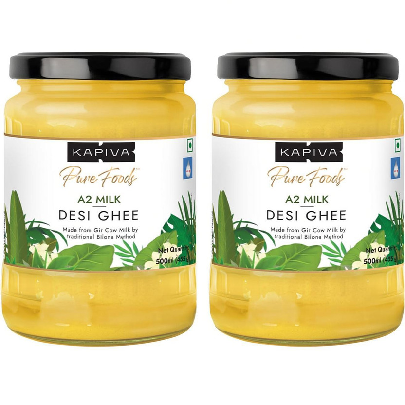 Kapiva A2 Desi Ghee (Helps Reduces Joint Pain and Improves Heart Functioning) Glass Bottle(1000 ml, Pack of 2)
