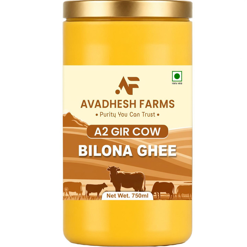 Avadhesh Farms A2 Desi Gir Cow Ghee Bilona Method | Grass-Fed | 100% Pure & Natural Ghee Ghee Glass Bottle(749 ml)