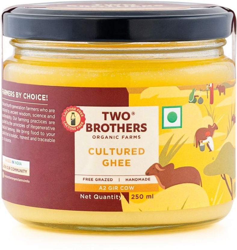 Two Brothers Organic Farms Natural and Healthy Desi Gir Cow Cultured Ghee Glass Bottle(250 g)