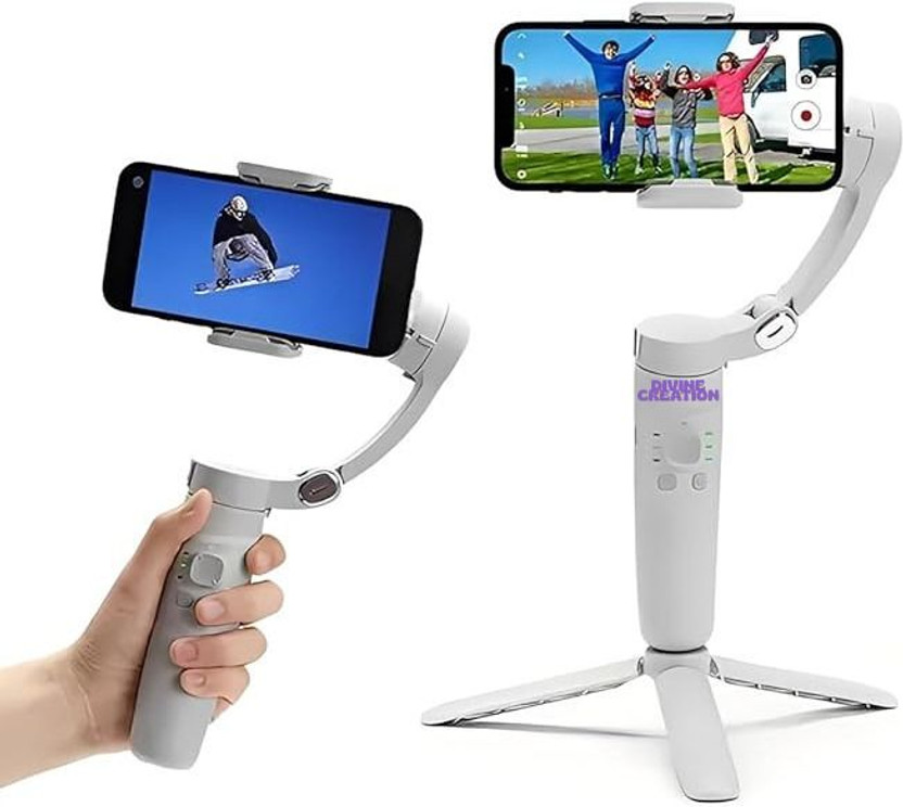 Divine creation M1 3-Axis Gimbal Stabilizer | AI Face Tracking, Smooth Video, Foldable D57 3 Axis Gimbal for Mobile(350 Grams)