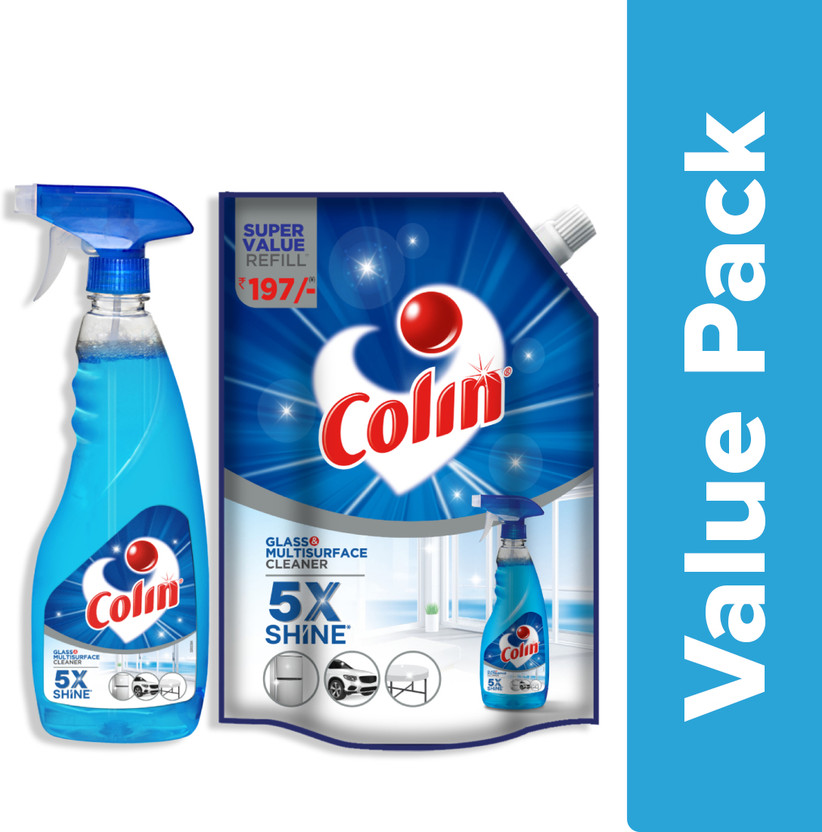 Colin | Glass & Surface Cleaner | Refill 1000ml with Spray 500ml |(1500 ml)