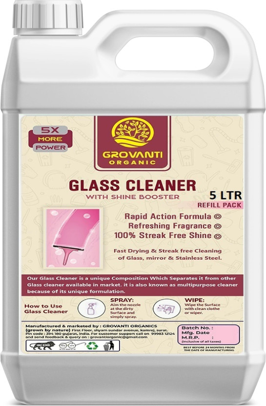 GROVANTI ORGANIC Glass Cleaner 5l , Streak-Free Shin, 5 Liters(5000 ml)