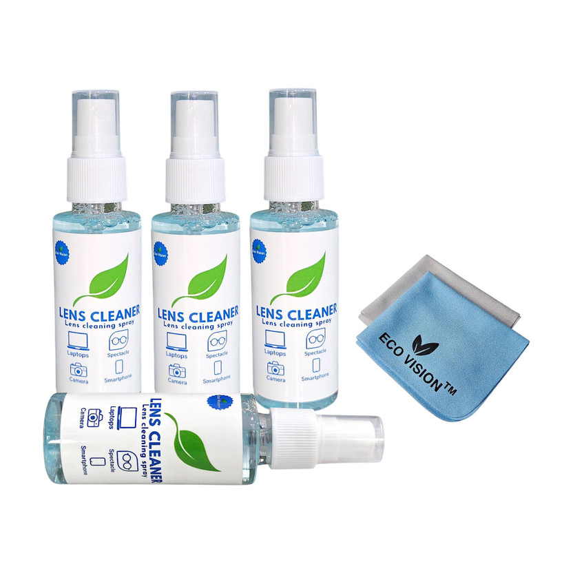 Eco Vision 4 Lens Cleaning Spray With 2 Microfiber Cloth For Spectacle, Camera, Laptop etc(4 x 100 ml)