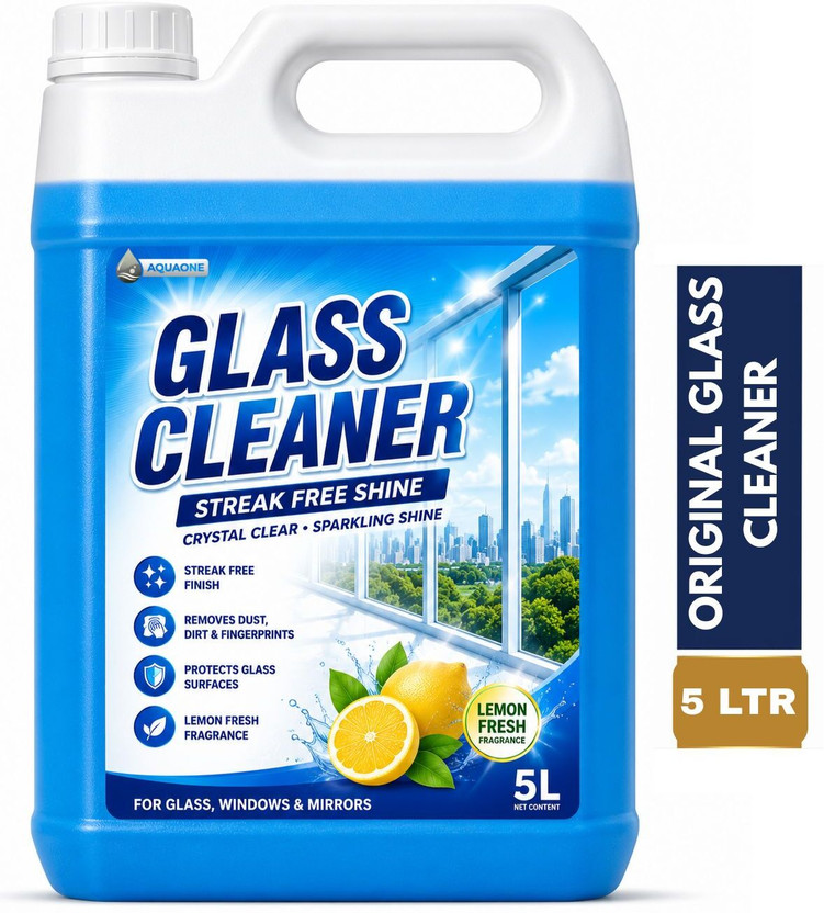 AQUAONE Premium Glass Cleaner - Economy | Streak-Free Shine for Windows, Mirrors & Cars(5000 ml)