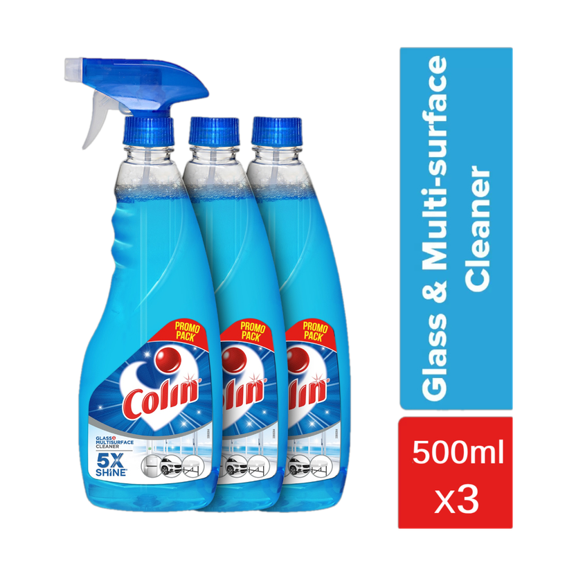Colin Glass and Surface Cleaner Liquid Spray, Regular,(3 x 0.5 L)