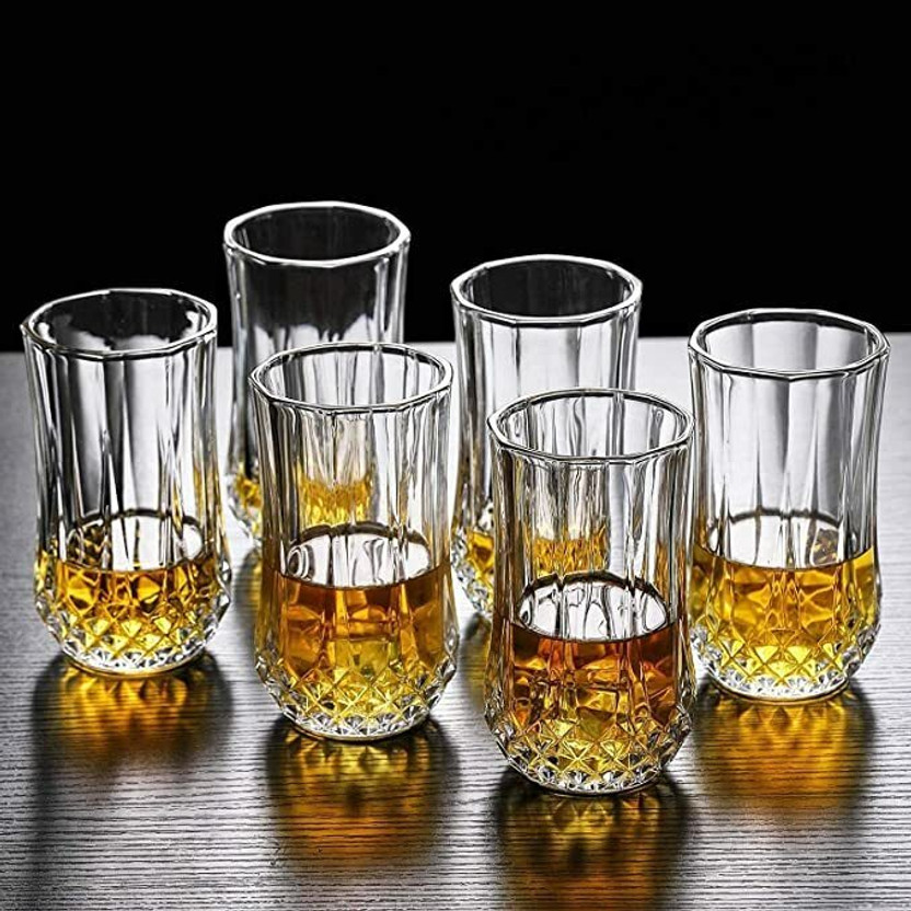 JIGSHTIAL (Pack of 6) 300 ml-Drinking Glasses Highball Glasses Crystal Glass Tumblers for Water Juice Glass Set Water/Juice Glass(300 ml, Glass, Clear)