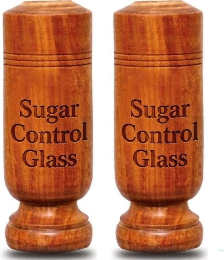 LA'CONDE (Pack of 2) Weight Loss Glass | For Herbal Care With Classic Wood Daily Habit Glass Water/Juice Glass(100 ml, Wood, Light Brown)