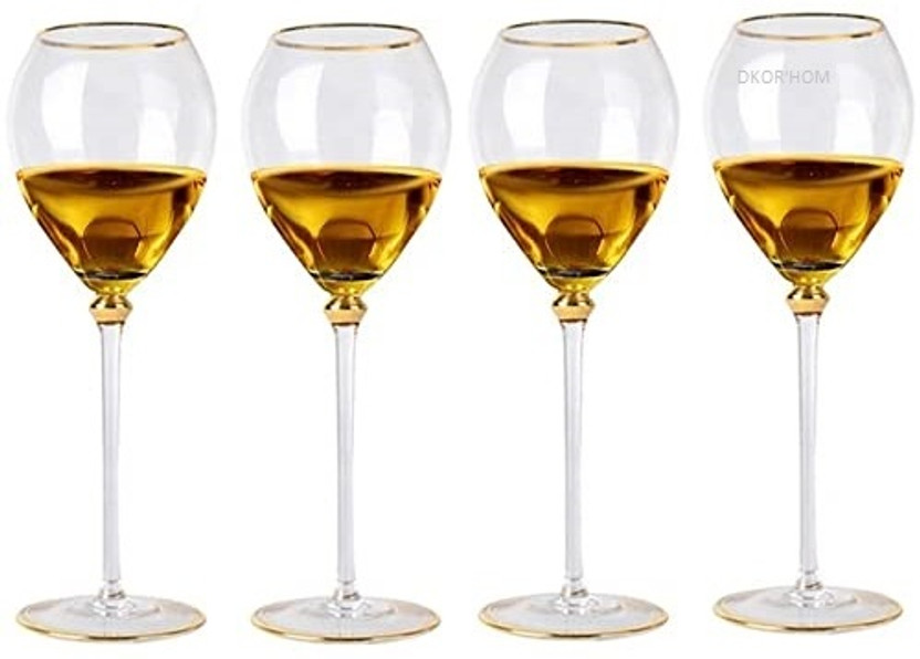 DKOR'HOM (Pack of 4) Gold Rim Champagne Bordeaux Stem Lead-Free Crystal Clear Wine Glass Drinkware Kitchen Dining Glass Set Wine Glass(450 ml, Glass, Clear)