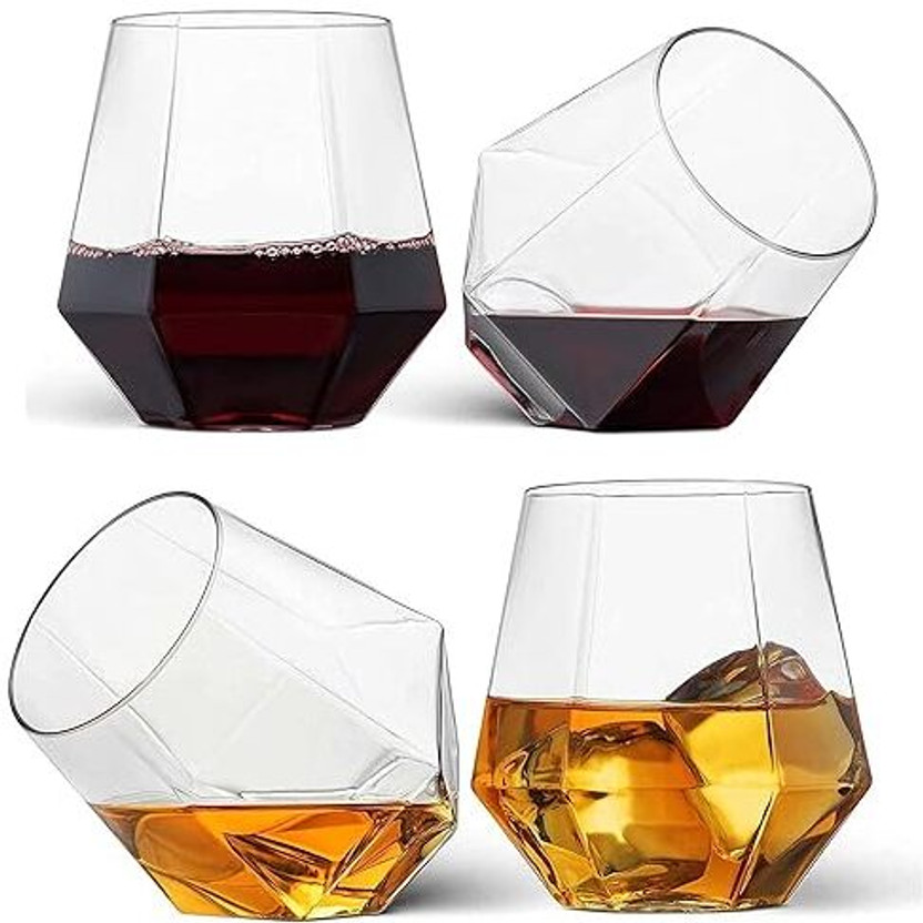 KEITSI (Pack of 4) Crystal Diamond Whiskey Glass 310 ML Glass Set Whisky Glass(310 ml, Glass, Clear)