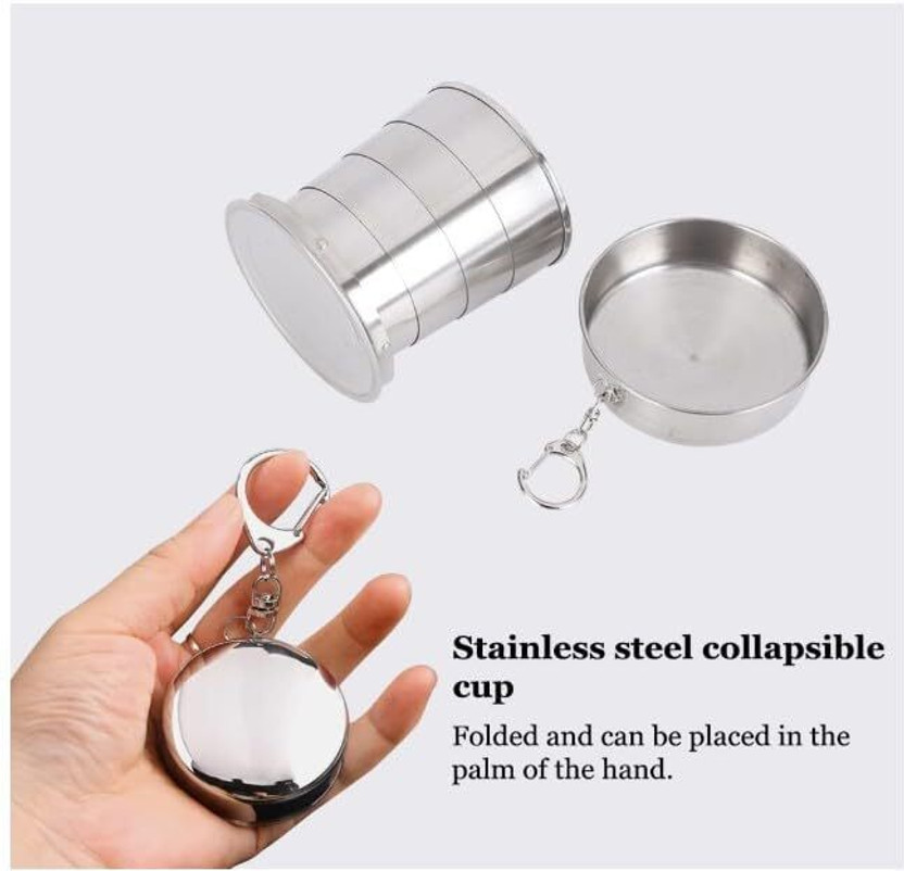 PRITIENTP Stainless Steel Folding Glass Glass Water/Juice Glass(13 ml, Steel, Steel)