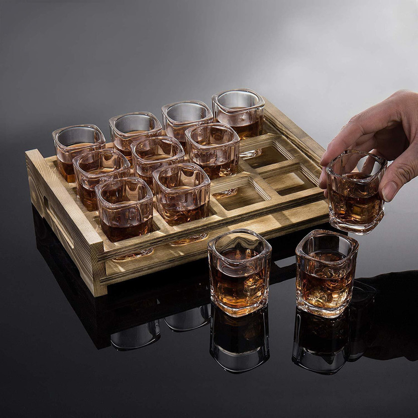 fielrop (Pack of 12) Square Shape | 70 ml | Party Shot Glass Glass Set Shot Glass(70 ml, Glass, Clear)