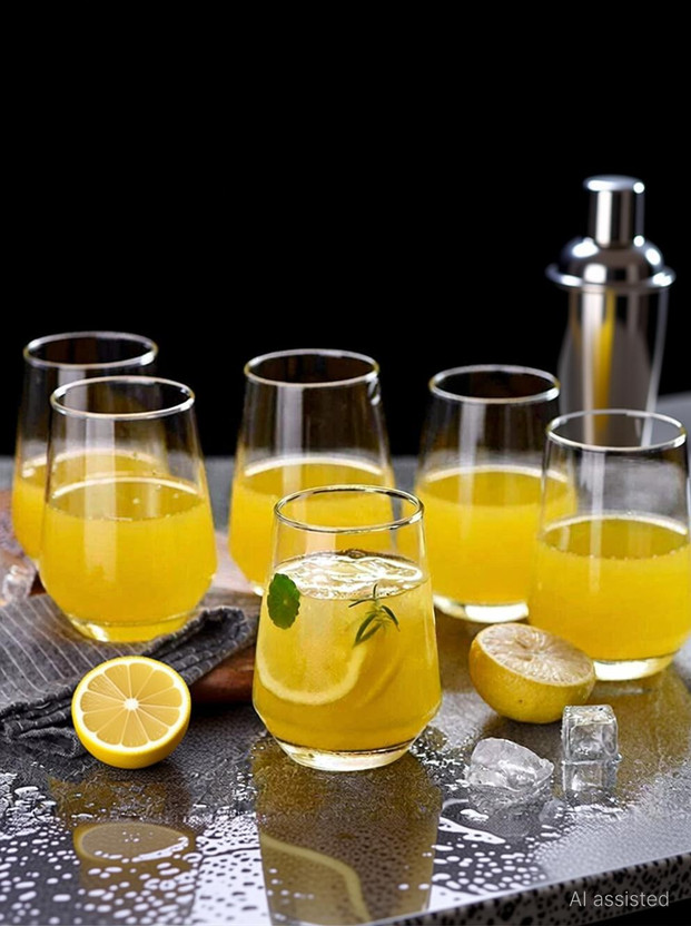 Virya (Pack of 6) Wine and Whisky Glass (Tumbler Scotch Glass, 370 ml)- Set of 6 Glass Set Water/Juice Glass(350 ml, Glass, Clear)