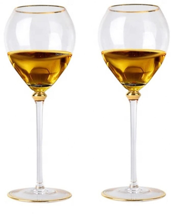 DKOR'HOM (Pack of 2) Lead-Free Gold Rim Champagne Bordeaux Stem Crystal Clear Wine Glass Drinkware Kitchen Dining Glass Set Wine Glass(450 ml, Glass, Clear)