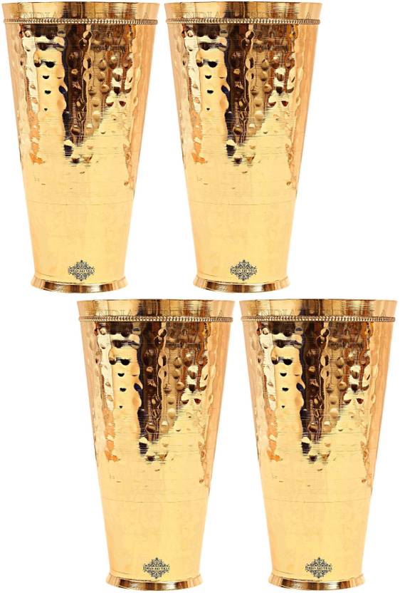 IndianArtVilla (Pack of 4) Pure Brass 700ML Shine Finish Lassi Glass