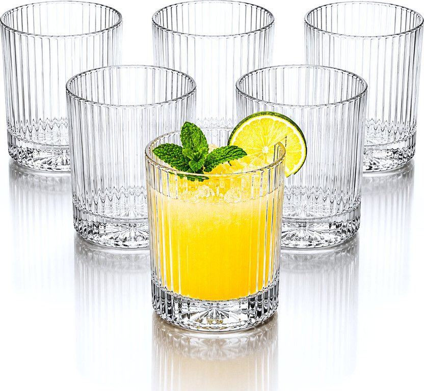 BELLORA BELLORA HOME (Pack of 6) Luxury Ribbed Design Glass with Decorative Base Drinking Glass Set Water/Juice Glass(220 ml, Glass, Silver) - Flipkart Deal