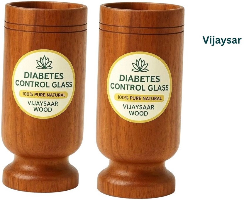 VIJYASAR (Pack of 2) Madhumeh Glass | Elite Vijaysar Glass Wellness Care Series for Consistent Glass Water/Juice Glass(100 ml, Wood, Brown)