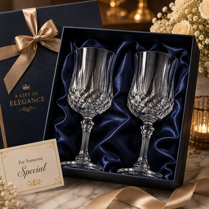 Glascent (Pack of 2) Royal Wine Goblet Crystal Pattern for Celebrations Stylish Drinking Glass for Wi Glass Set Wine Glass(160 ml, Glass, Clear)