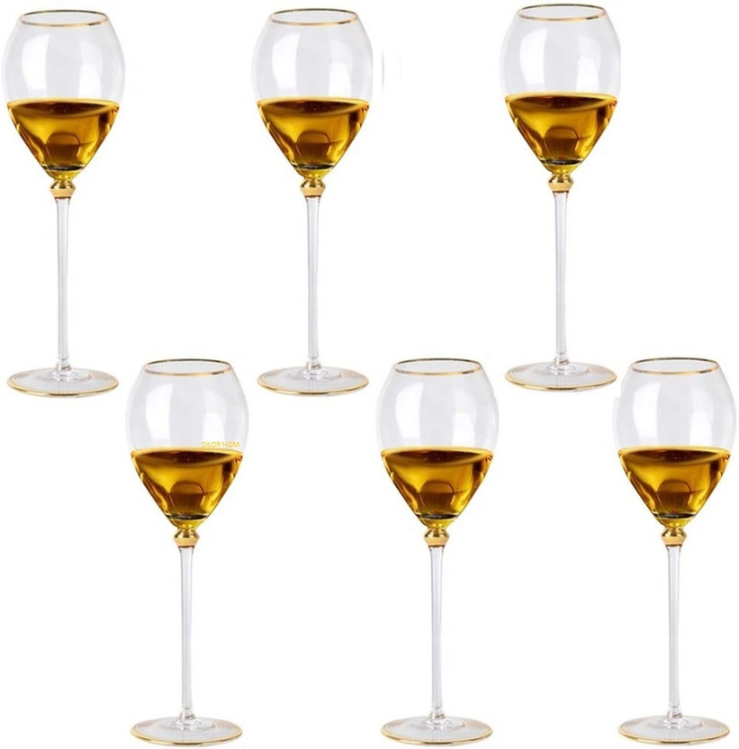 DKOR'HOM (Pack of 6) Champagne Wine Glass Bordeaux Stem Lead-Free Crystal Clear Gold Rim Drinkware Dining Kitchen Glass Set Wine Glass(450 ml, Glass, Clear)