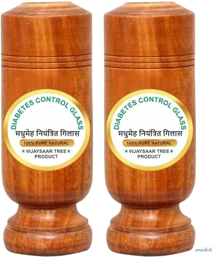 OneClick (Pack of 2) Sugar Care Glass | Sugar Glass | Be Natural Neem Mug For Lifestyle Balance Glass Water/Juice Glass(100 ml, Wood, Light Brown)