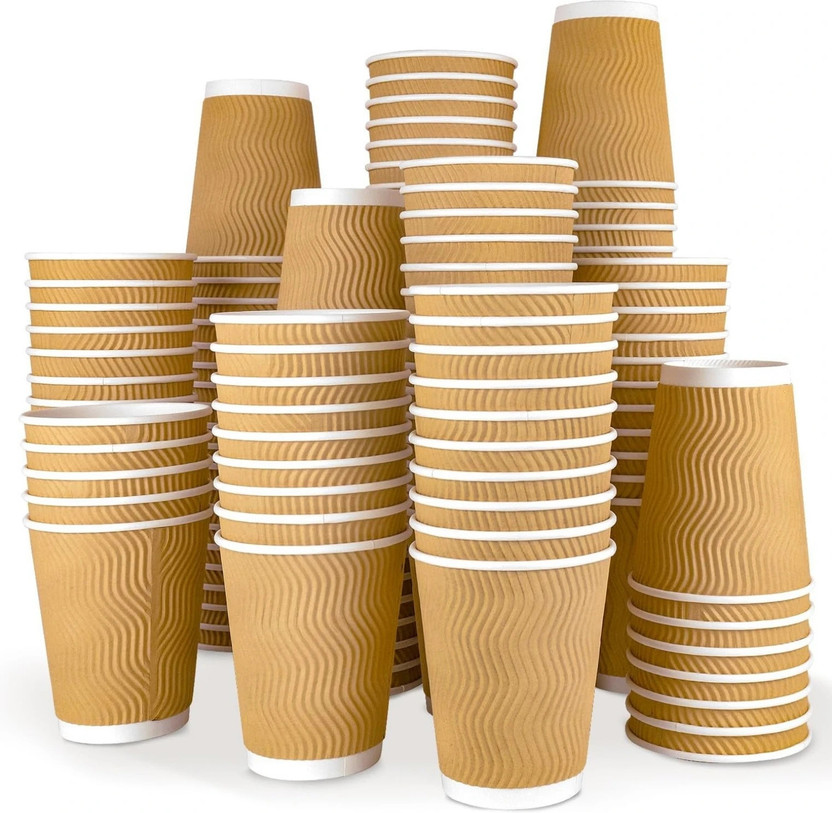 Raga Plus (Pack of 75) 75 X 150 ml Ripple Paper Cup for Hot Coffee/Drinks for Party Glass Set Water/Juice Glass(150 ml, Paper, Brown)
