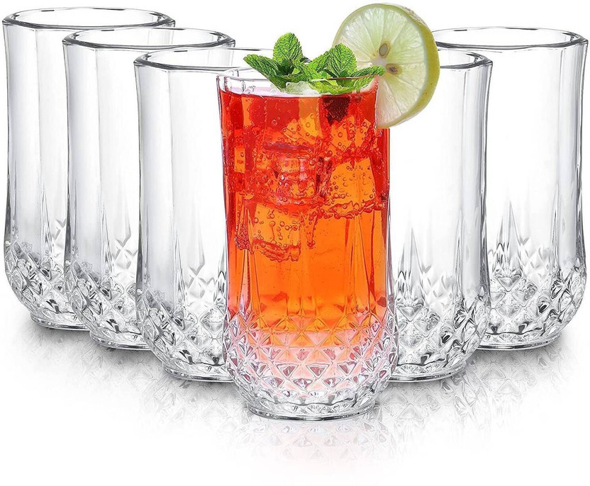 V Bright (Pack of 6) Drinking Glasses Set of 6 - 12.5 CM for Water, Juice, Beer, Wine, Cocktails, Glass Set Water/Juice Glass(300 ml, Glass, Clear)