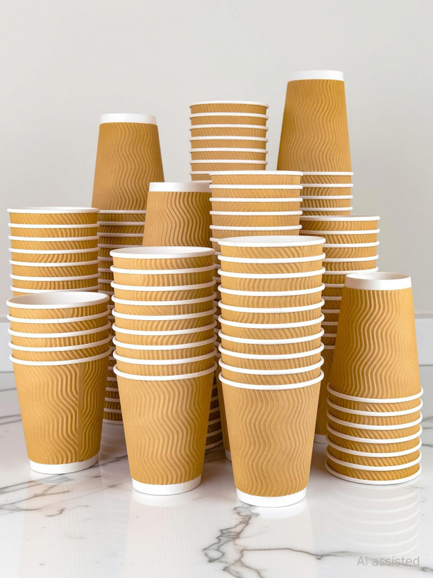 Eos (Pack of 75) 75 X 150 ml Ripple Paper Cup for Hot Coffee/Drinks for Party Glass Set Water/Juice Glass(150 ml, Paper, Brown)