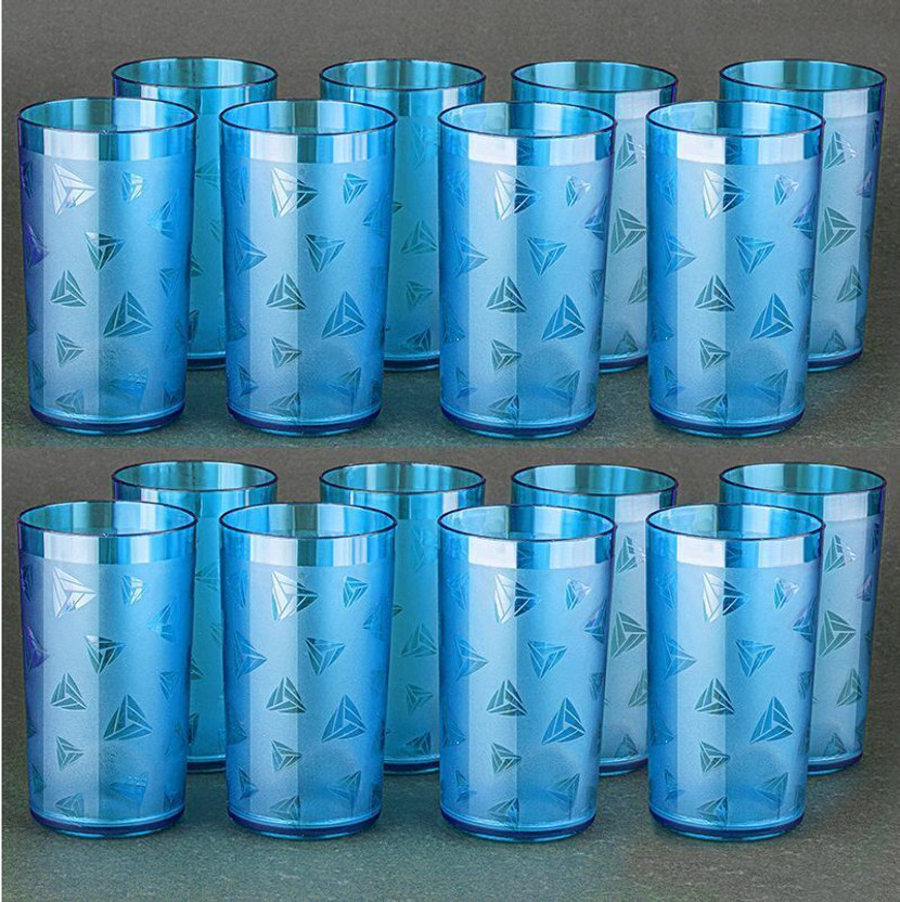 BELLERBIRD (Pack of 16) Premium quality clear prisam with diamond design Unbreakable Stylish Transparent Glass Set Water/Juice Glass(300 ml, Plastic, Blue)