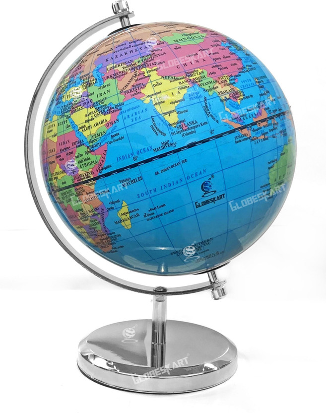 Globeskart Educational 2pc Nickel 2pc Political World Globe(8 Inches Blue)