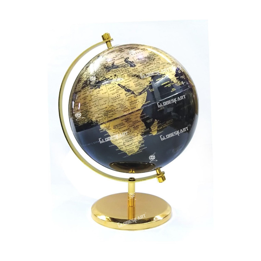 Globeskart Decorative 2pc Nickel 2pc Political World Globe(8 Inches Black)