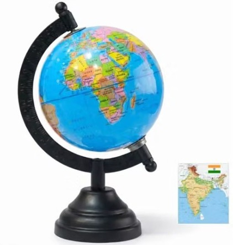 Jain Ecommerce Mini Educational World Globe with Stand | Rotating Geographic Earth Model Desktop World Globe Political Map World Globe(Small Blue)