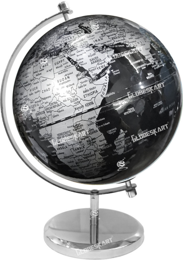 Globeskart Decorative 2pc Nickel 2pc Political World Globe(8 Inches Black)