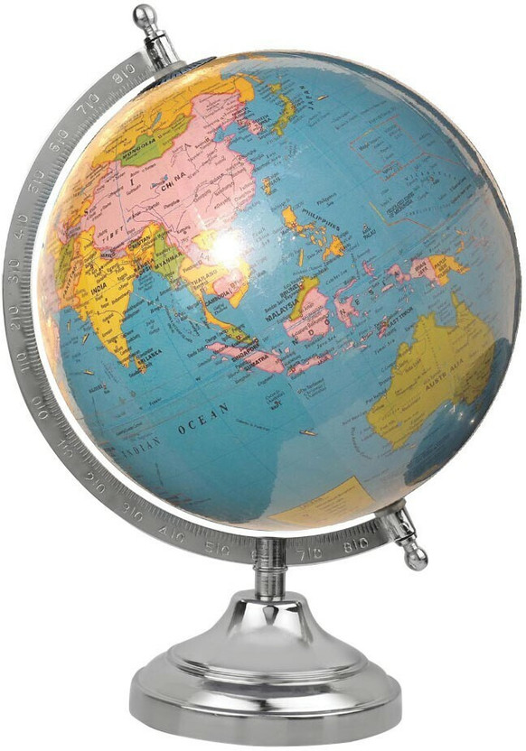 Globeskart Educational Laminated Sky Blue with Chrome Base and Arc Desk and Table Top Political World Globe(Medium Sky Blue)